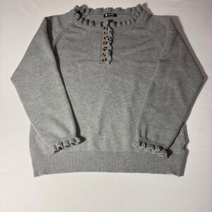 BTFBM Womens Gray Ruffle Trim Button Front Raglan Sleeve Knit Sweater Large‎